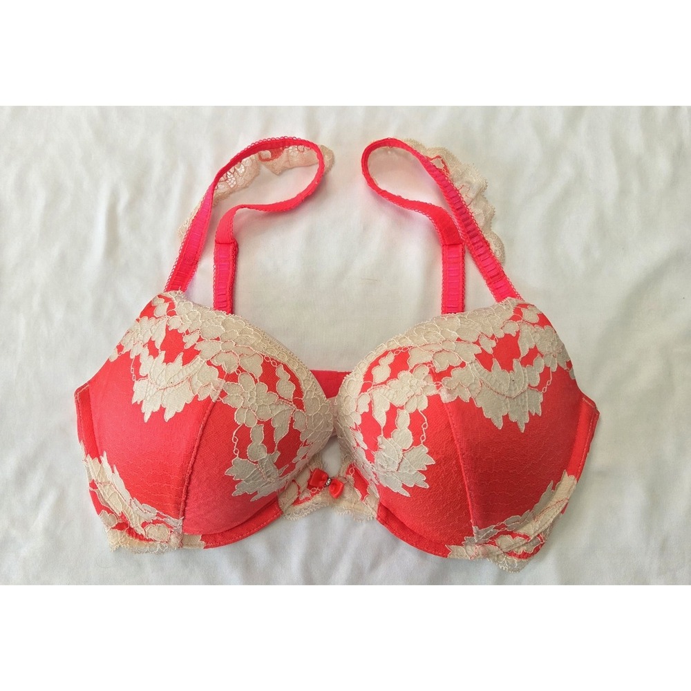 Victoria's‎ Secret Very Sexy Push-up Bra Bright Coral/Cream Lace 34D Fun Flirty